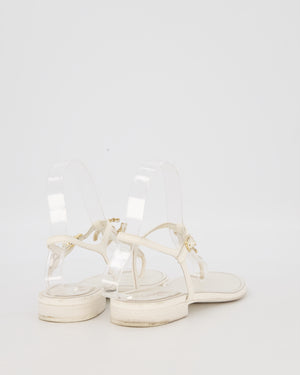 Chanel White Flat Thong Sandals With Embellished CC Logo Strap Size EU 37C