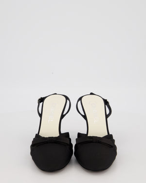 Chanel Black Round Toe Satin Pumps With Bow Details Size 37.5C