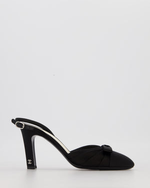 Chanel Black Round Toe Satin Pumps With Bow Details Size 37.5C