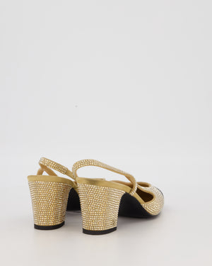 Chanel Gold Crystal-Embellished Slingback Heels with Black Grosgrain Toecap Size EU 37C