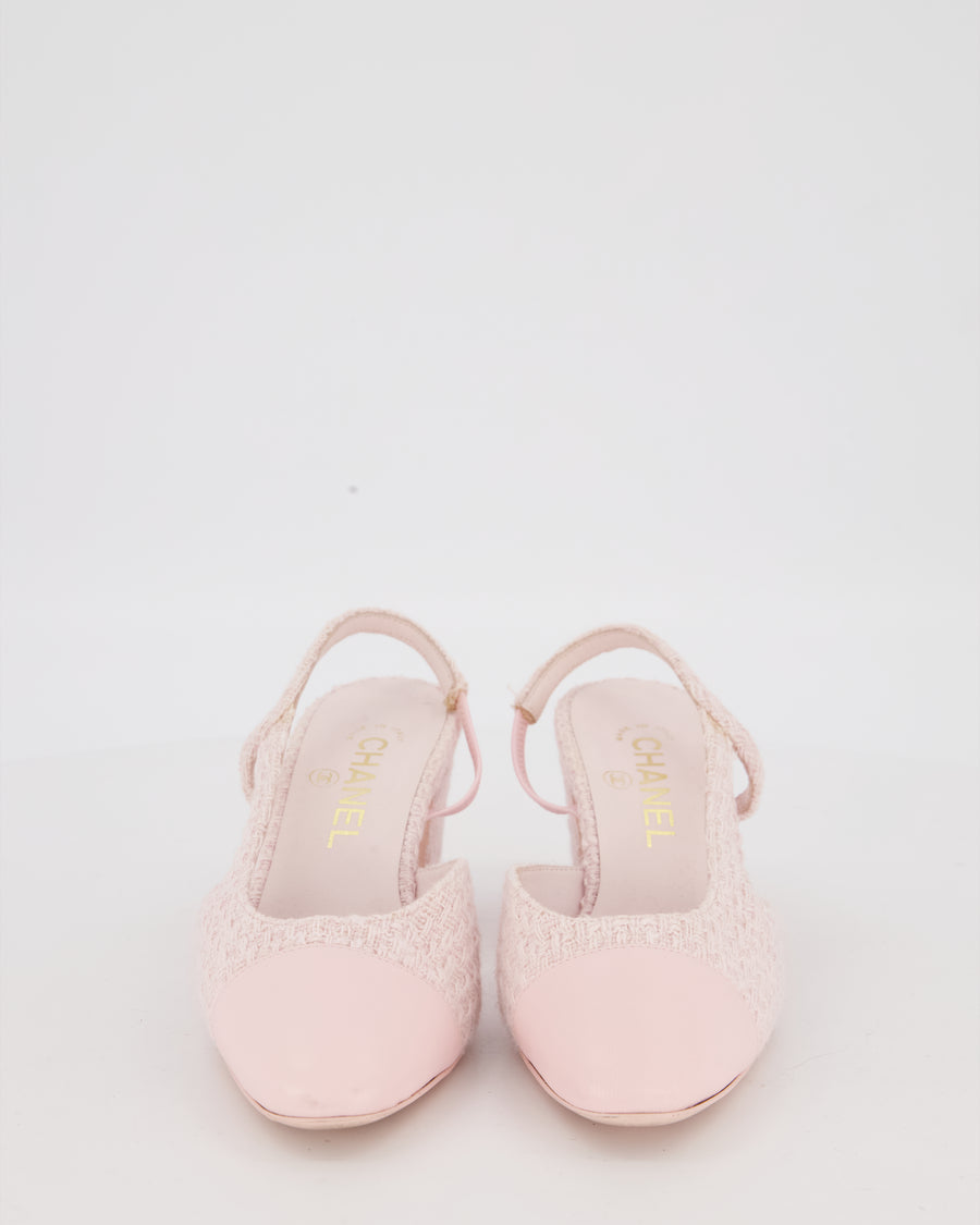 *HOT* Chanel Pink Tweed Slingbacks with Pink Leather Toe Size EU 37.5C