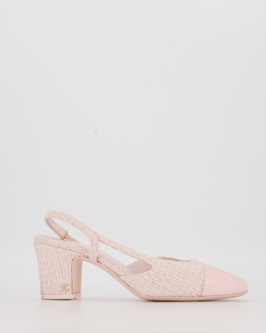 *HOT* Chanel Pink Tweed Slingbacks with Pink Leather Toe Size EU 37.5C