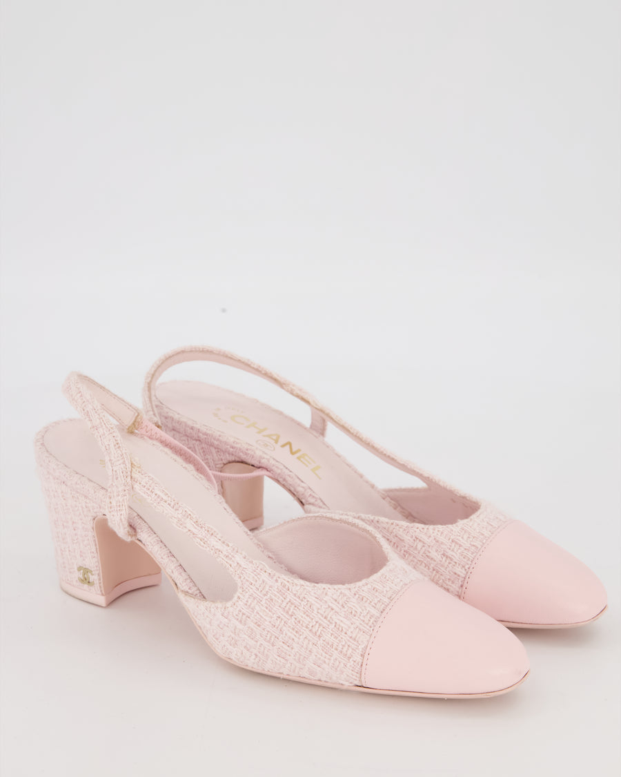 *HOT* Chanel Pink Tweed Slingbacks with Pink Leather Toe Size EU 37.5C