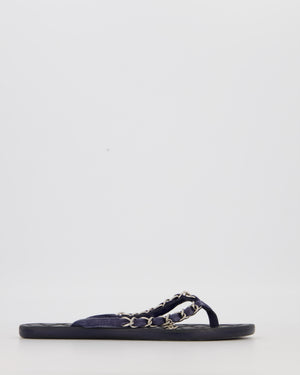 Chanel Navy Quilted Thong Sandals With Chain Logo Straps Size EU 36