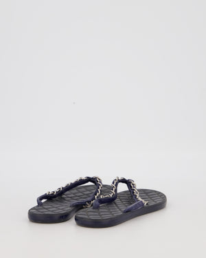 Chanel Navy Quilted Thong Sandals With Chain Logo Straps Size EU 36