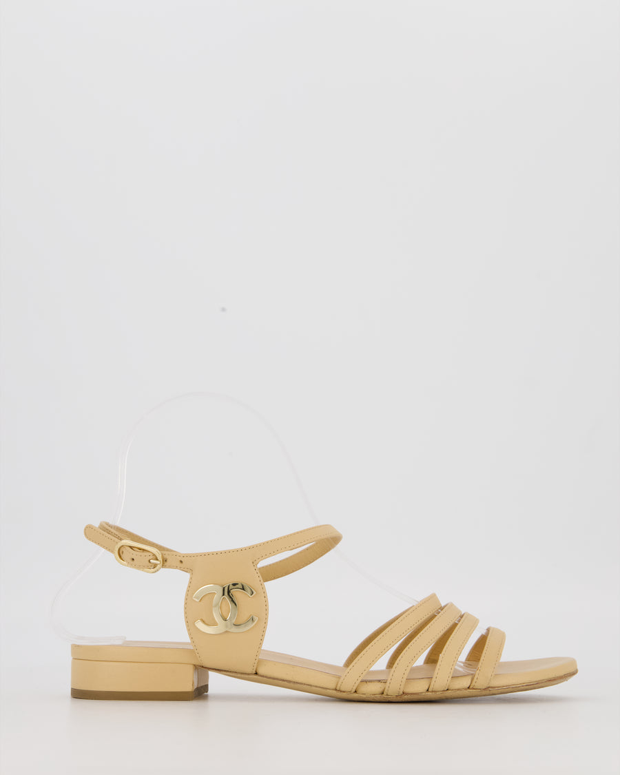 Chanel Beige Strapped Sandals With CC Logo Size EU 38C