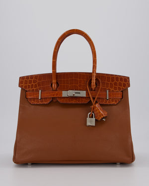 Hermès Birkin 30 Touch Bag in Noisette Chèvre Mysore and Etrusque Crocodile Niloticus Leather with Palladium Hardware