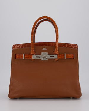 Hermès Birkin 30 Touch Bag in Noisette Chèvre Mysore and Etrusque Crocodile Niloticus Leather with Palladium Hardware