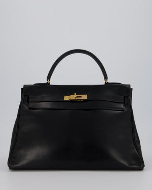 *FIRE PRICE* Hermès Vintage Kelly 32 Retourne Bag in Black Calfskin Box Leather with Gold Hardware