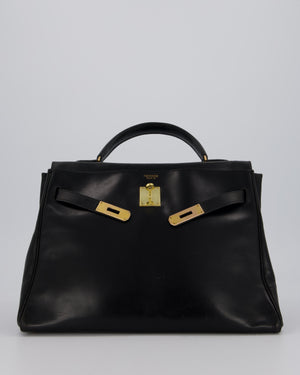 *FIRE PRICE* Hermès Vintage Kelly 32 Retourne Bag in Black Calfskin Box Leather with Gold Hardware