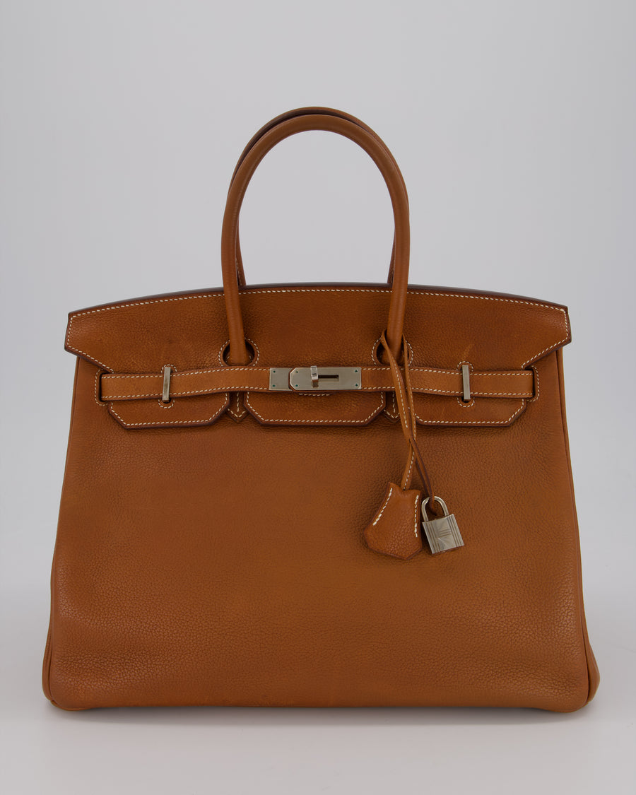 *RARE* Hermès Birkin 35 Retourne Bag in Fauve Barenia Faubourg Leather with Palladium Hardware