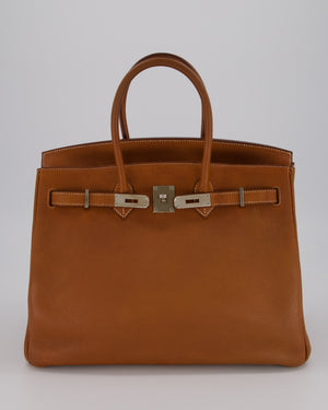 *RARE* Hermès Birkin 35 Retourne Bag in Fauve Barenia Faubourg Leather with Palladium Hardware