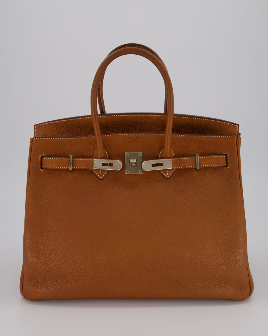 *RARE* Hermès Birkin 35 Retourne Bag in Fauve Barenia Faubourg Leather with Palladium Hardware