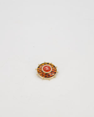 Chanel 2019 La Pausa Red and Gold Embellished Logo Brooch