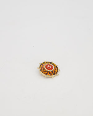 Chanel 2019 La Pausa Red and Gold Embellished Logo Brooch