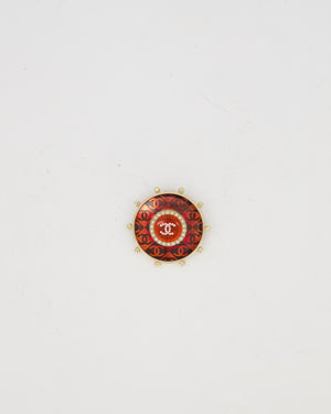 Chanel 2019 La Pausa Red and Gold Embellished Logo Brooch