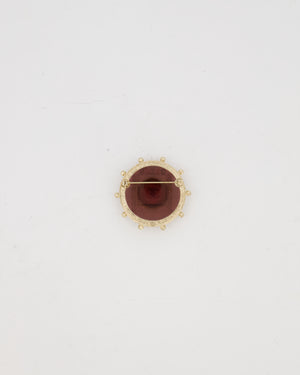 Chanel 2019 La Pausa Red and Gold Embellished Logo Brooch