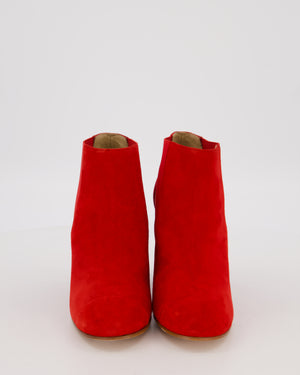 Chanel Red Suede Heeled Ankle Boots Size EU 37.5