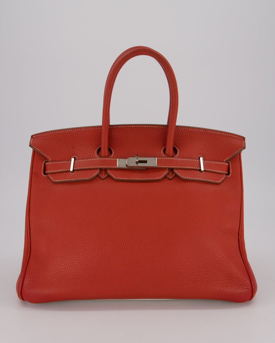Hermès Birkin 35 Eclat Bag in Sanguine and Blanc Clemence Leather with Palladium Hardware