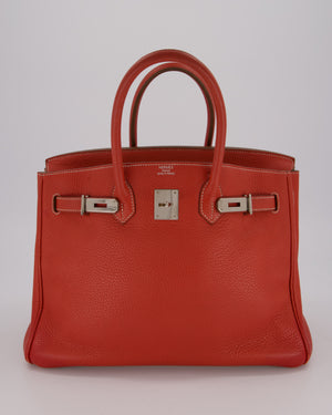 Hermès Birkin 35 Eclat Bag in Sanguine and Blanc Clemence Leather with Palladium Hardware