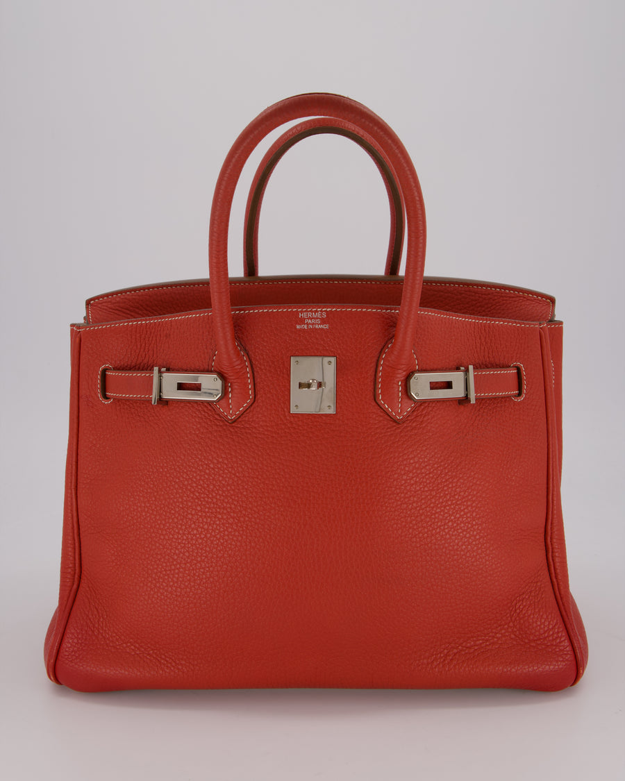 Hermès Birkin 35 Eclat Bag in Sanguine and Blanc Clemence Leather with Palladium Hardware