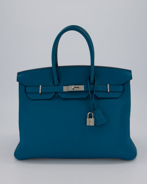Hermès Birkin 35cm Bag in Blue Petrole Togo Leather with Palladium Hardware