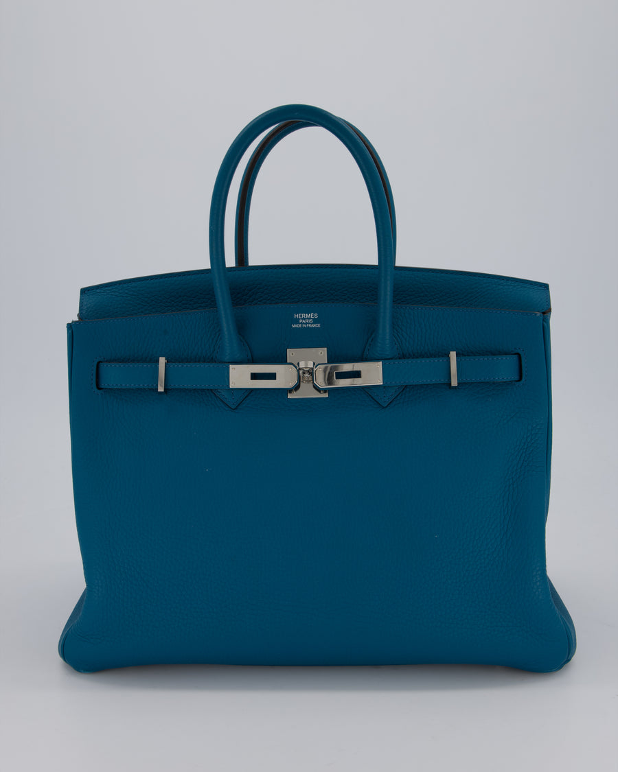 Hermès Birkin 35cm Bag in Blue Petrole Togo Leather with Palladium Hardware
