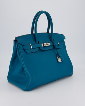 Hermès Birkin 35cm Bag in Blue Petrole Togo Leather with Palladium Hardware