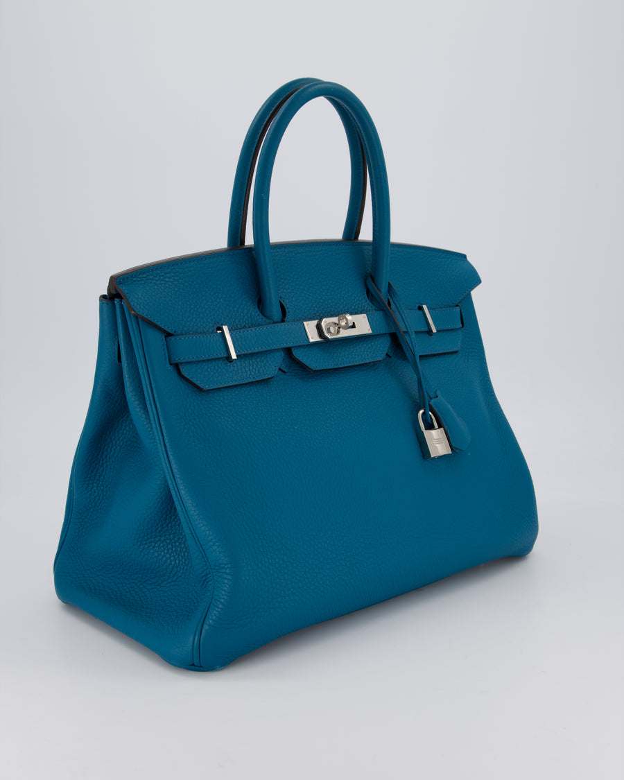 Hermès Birkin 35cm Bag in Blue Petrole Togo Leather with Palladium Hardware