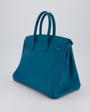 Hermès Birkin 35cm Bag in Blue Petrole Togo Leather with Palladium Hardware