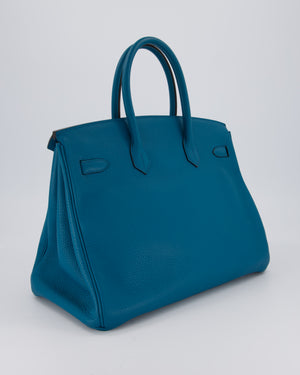 Hermès Birkin 35cm Bag in Blue Petrole Togo Leather with Palladium Hardware