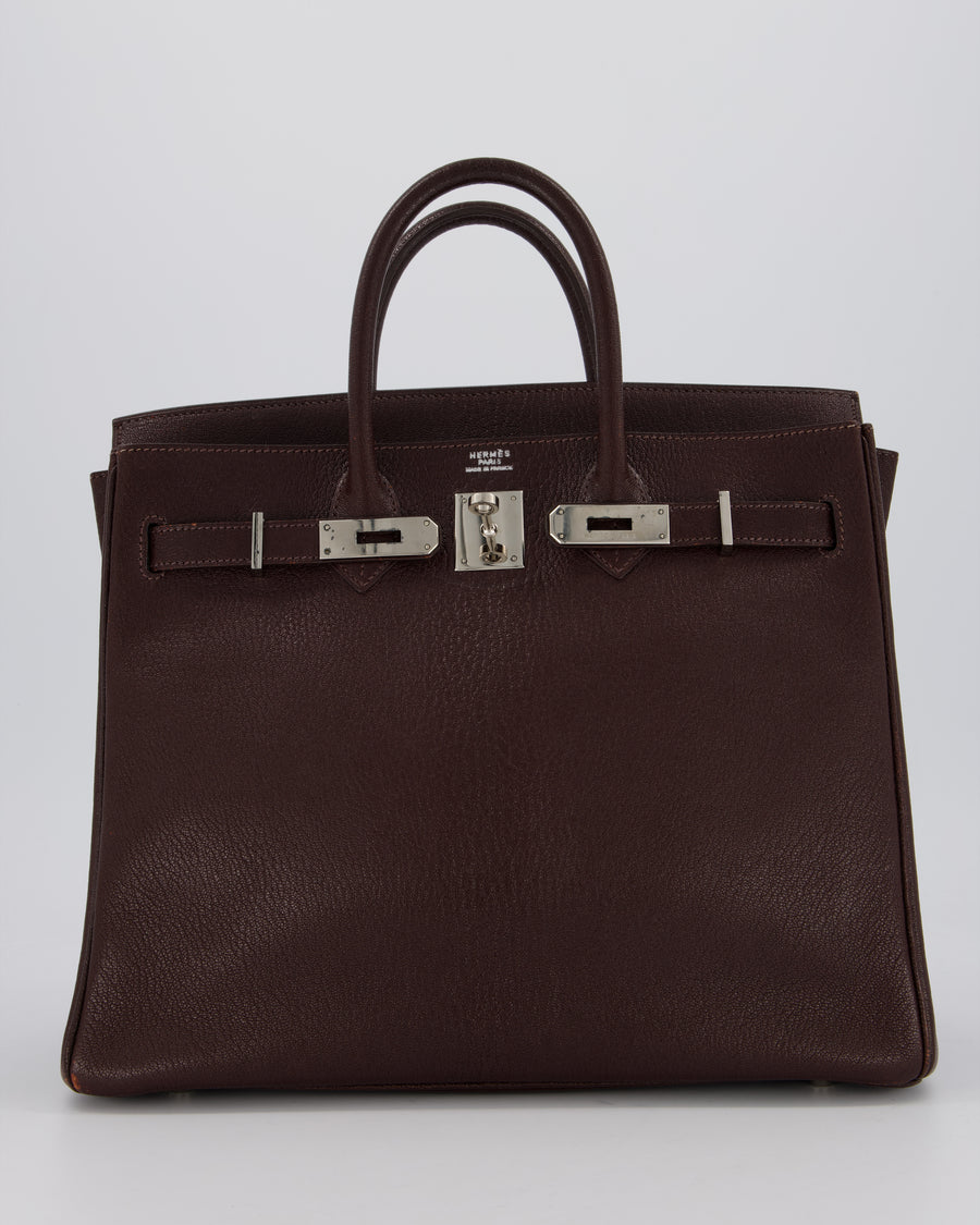 *RARE* Hermès HAC 32 Bag in Chocolat Chèvre Mysore Leather with Palladium Hardware