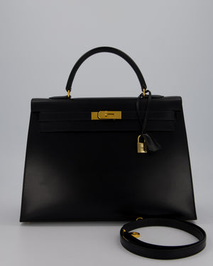*RARE* Hermès Vintage Kelly 35 Sellier Bag in Black Box Calf Leather with Gold Hardware