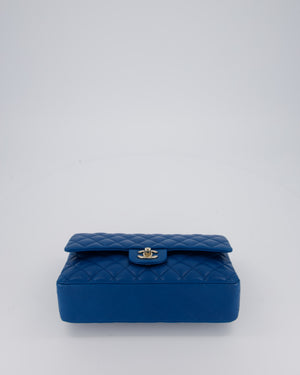 Chanel Medium Electric Blue Classic Double Flap Bag in Lambskin Leather with Champagne Hardware
