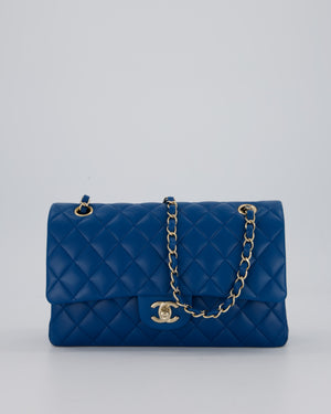 Chanel Medium Electric Blue Classic Double Flap Bag in Lambskin Leather with Champagne Hardware