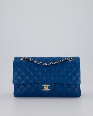 Chanel Medium Electric Blue Classic Double Flap Bag in Lambskin Leather with Champagne Hardware