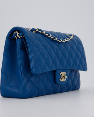 Chanel Medium Electric Blue Classic Double Flap Bag in Lambskin Leather with Champagne Hardware