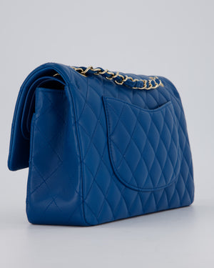 Chanel Medium Electric Blue Classic Double Flap Bag in Lambskin Leather with Champagne Hardware