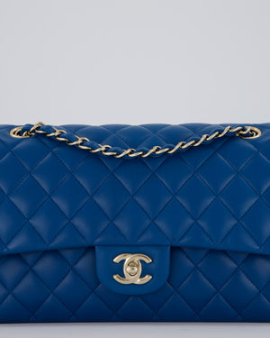 Chanel Medium Electric Blue Classic Double Flap Bag in Lambskin Leather with Champagne Hardware