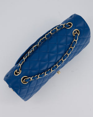 Chanel Medium Electric Blue Classic Double Flap Bag in Lambskin Leather with Champagne Hardware