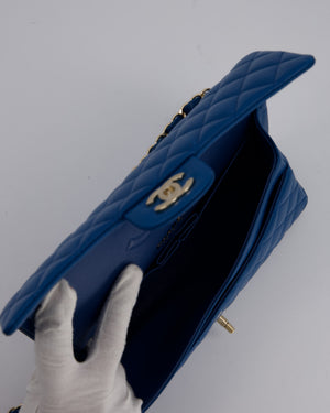 Chanel Medium Electric Blue Classic Double Flap Bag in Lambskin Leather with Champagne Hardware