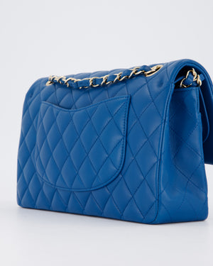 Chanel Medium Electric Blue Classic Double Flap Bag in Lambskin Leather with Champagne Hardware