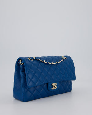Chanel Medium Electric Blue Classic Double Flap Bag in Lambskin Leather with Champagne Hardware
