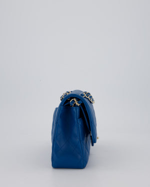 Chanel Medium Electric Blue Classic Double Flap Bag in Lambskin Leather with Champagne Hardware