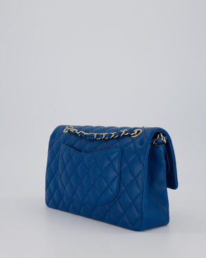 Chanel Medium Electric Blue Classic Double Flap Bag in Lambskin Leather with Champagne Hardware