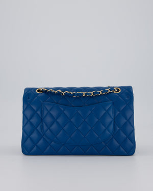 Chanel Medium Electric Blue Classic Double Flap Bag in Lambskin Leather with Champagne Hardware