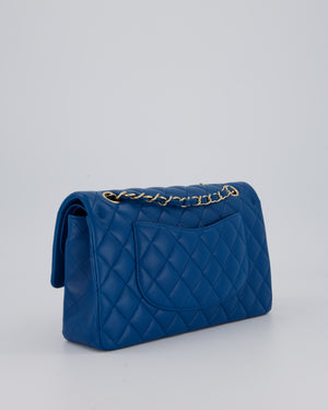 Chanel Medium Electric Blue Classic Double Flap Bag in Lambskin Leather with Champagne Hardware