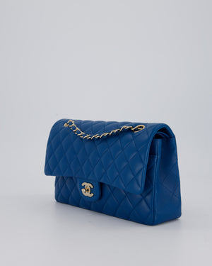 Chanel Medium Electric Blue Classic Double Flap Bag in Lambskin Leather with Champagne Hardware