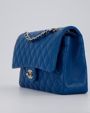 Chanel Medium Electric Blue Classic Double Flap Bag in Lambskin Leather with Champagne Hardware