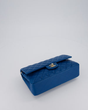 Chanel Medium Electric Blue Classic Double Flap Bag in Lambskin Leather with Champagne Hardware